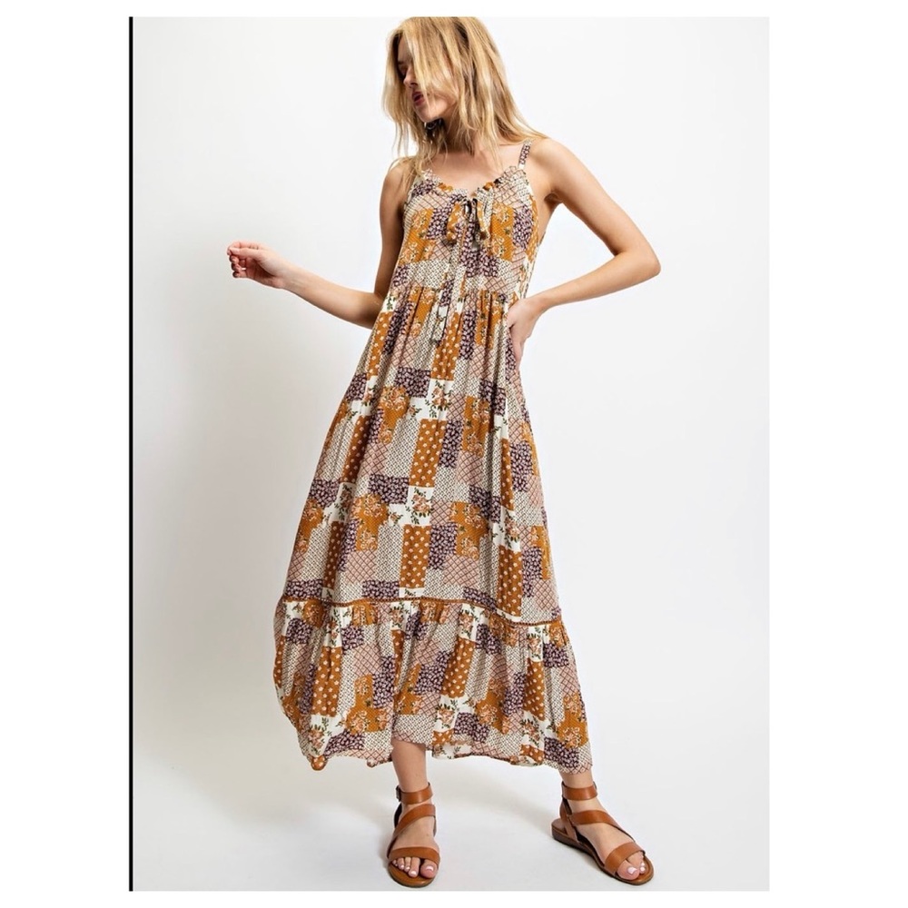 $20 start 195 LAST ONE 💜💜Quilt Style Mix Print Midi Dress - Picture 3 of 5